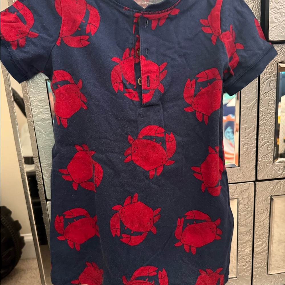 Carter's Navy Short-Sleeve Dress with Red Crab Motif